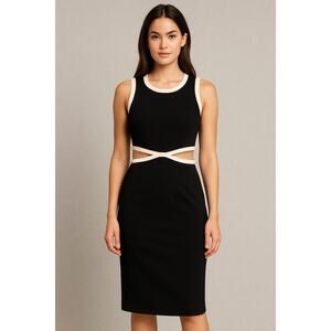 Clavin Klein Pencil Dress 12 Crepe Cut Out Quiet Luxury Tailored Secretary Corp